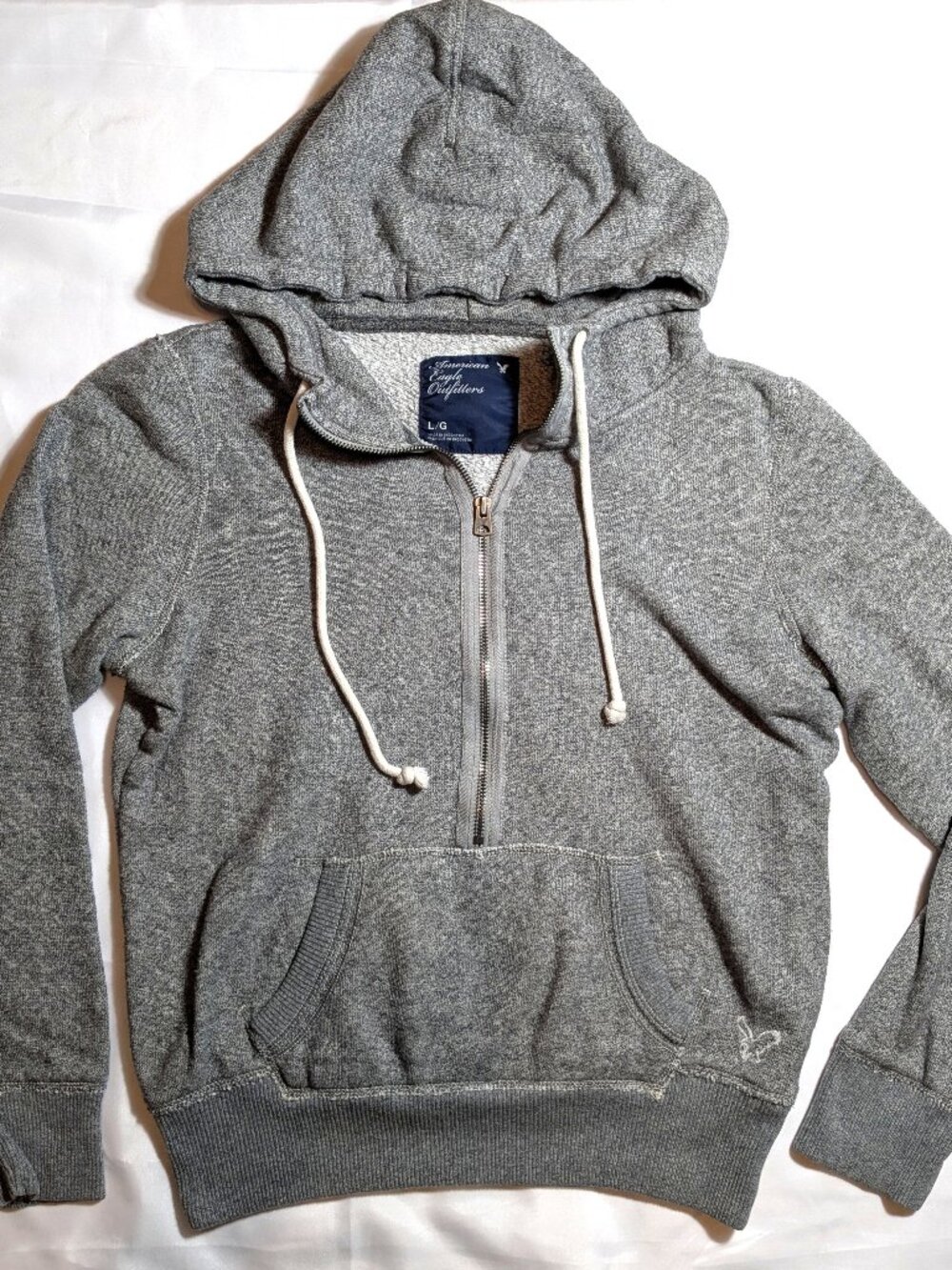 Women's American Eagle Half-Zip Hooded Long Sleeve Sweater Gray Size Large